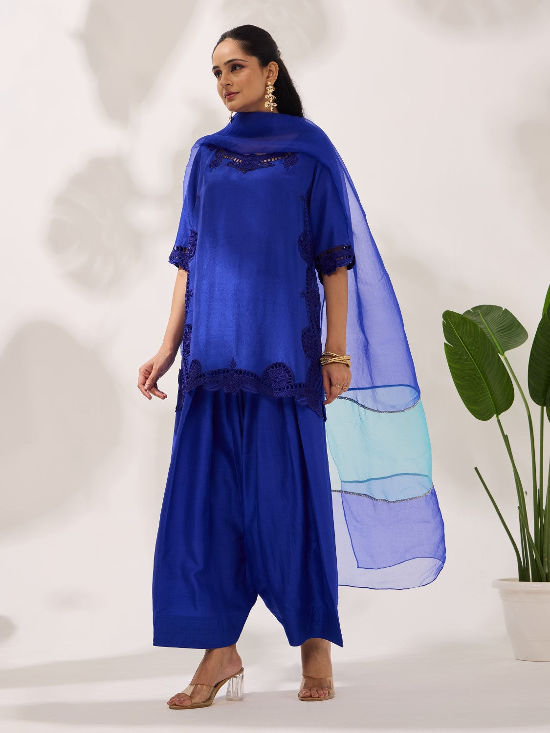 Farshi Embroidery Royal Azure Silk - Suit