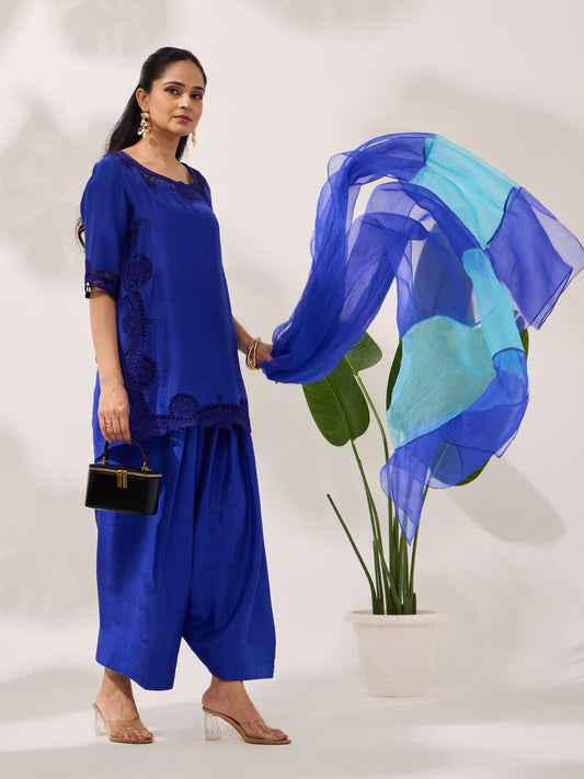 Farshi Embroidery Royal Azure Silk - Suit