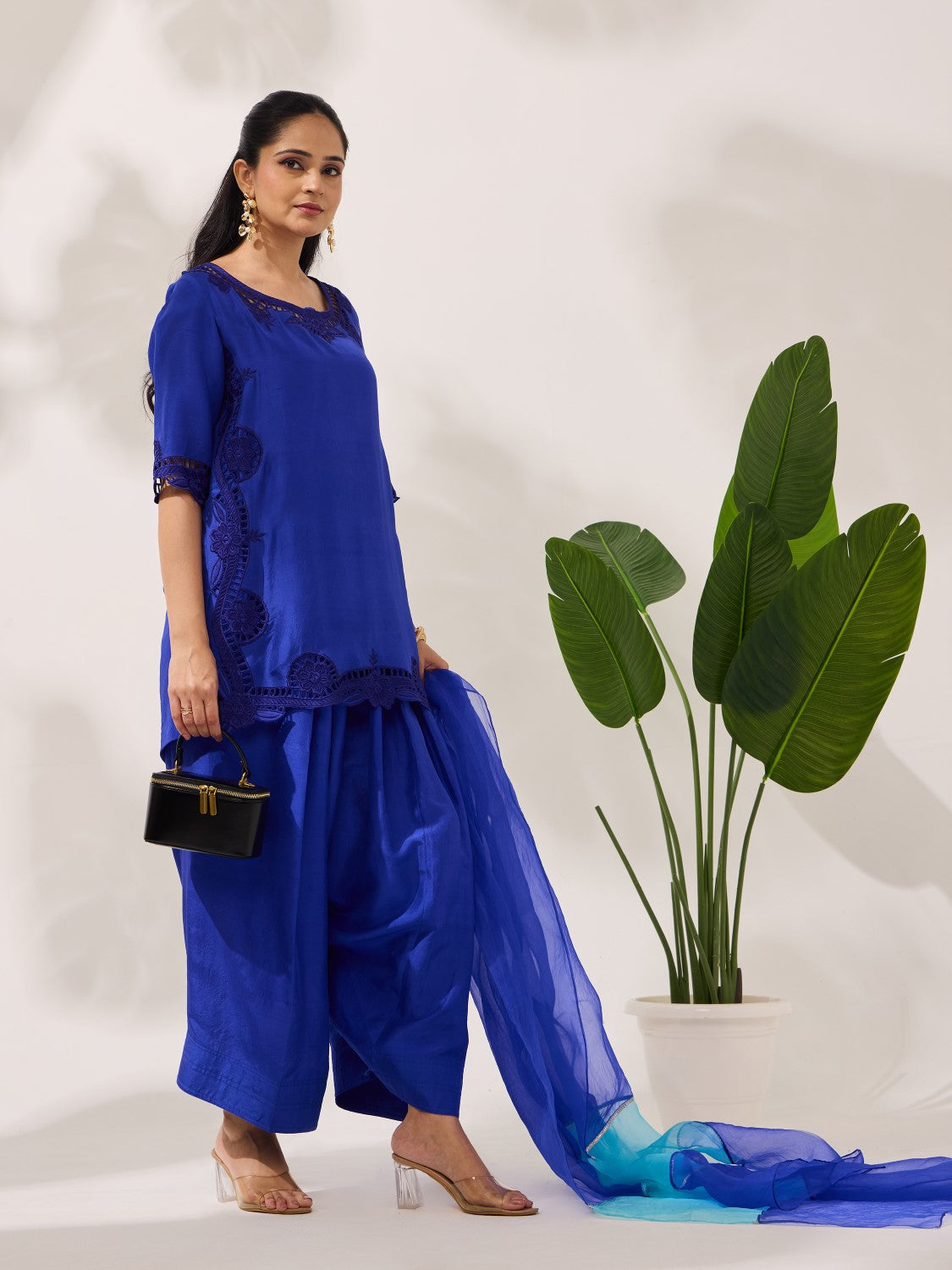 Farshi Embroidery Royal Azure Silk - Suit