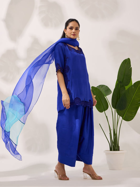 Farshi Embroidery Royal Azure Silk - Suit